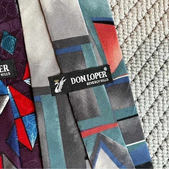 THREE Don Loper Vintage Ties Polyester Floral 100% Silk Abstract Geo Print - Picture 7 of 11